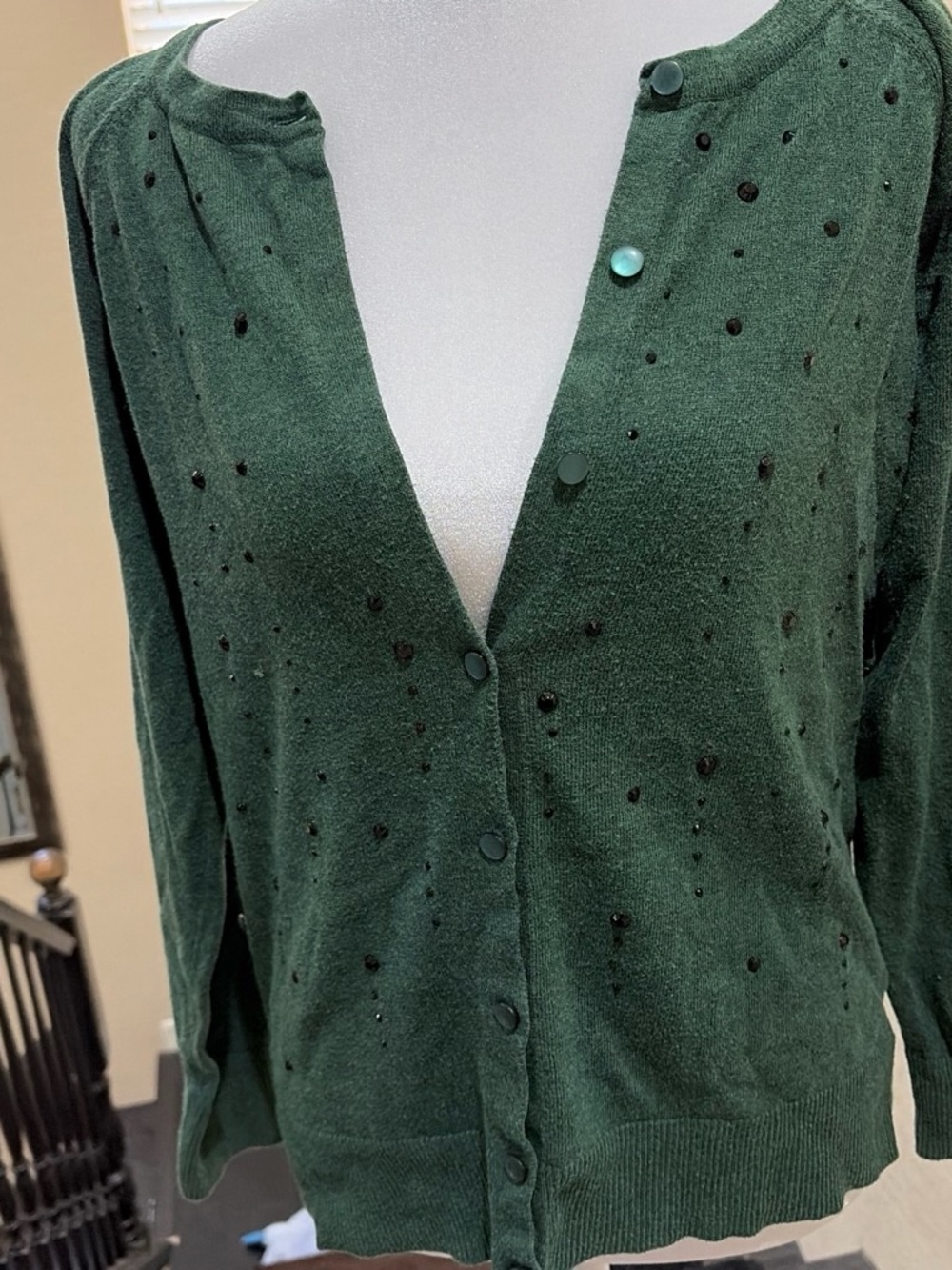 Merona Green Button-Front Women's Cardigan with Sequins
